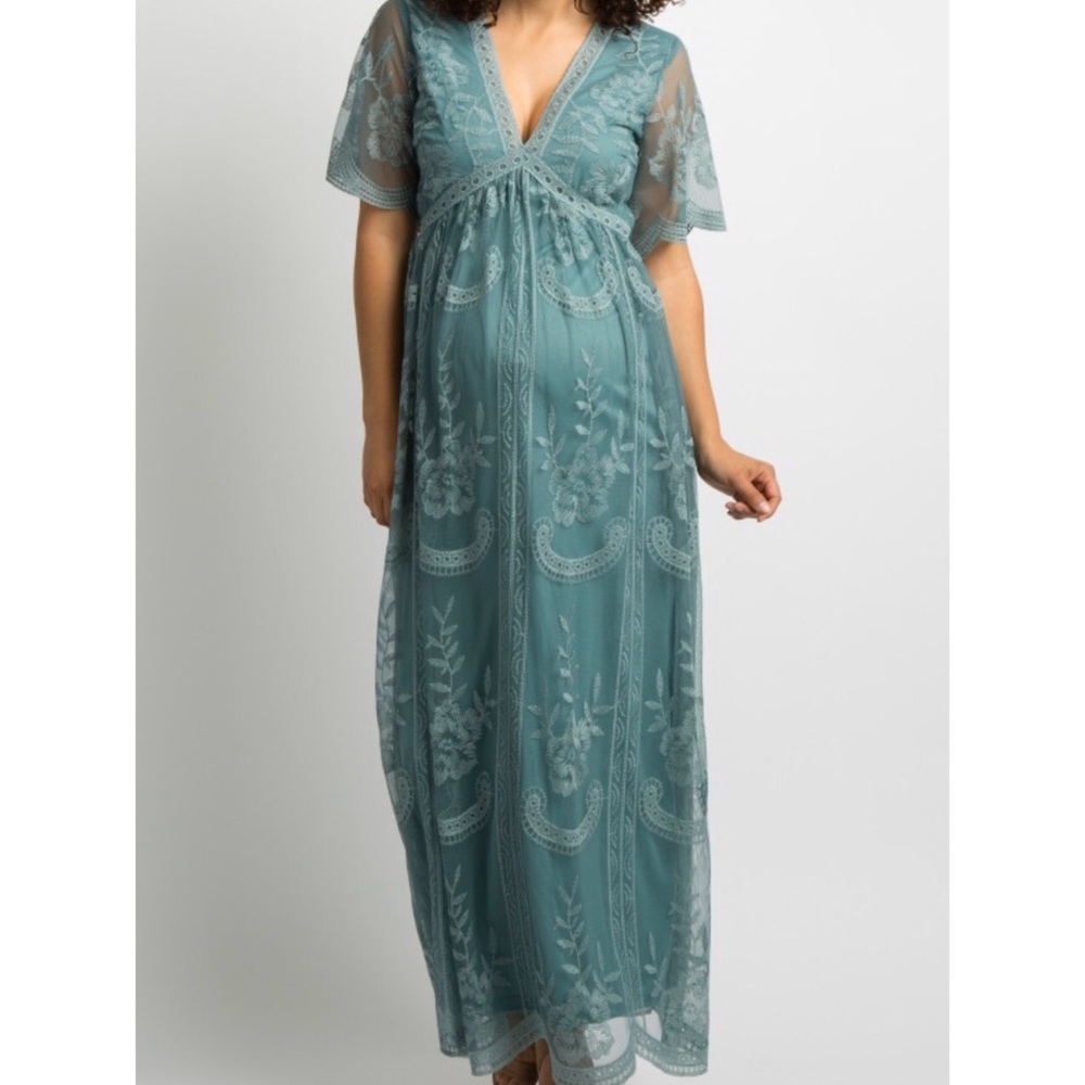 PINKBLUSH Sage Lace Maternity Maxi Dress